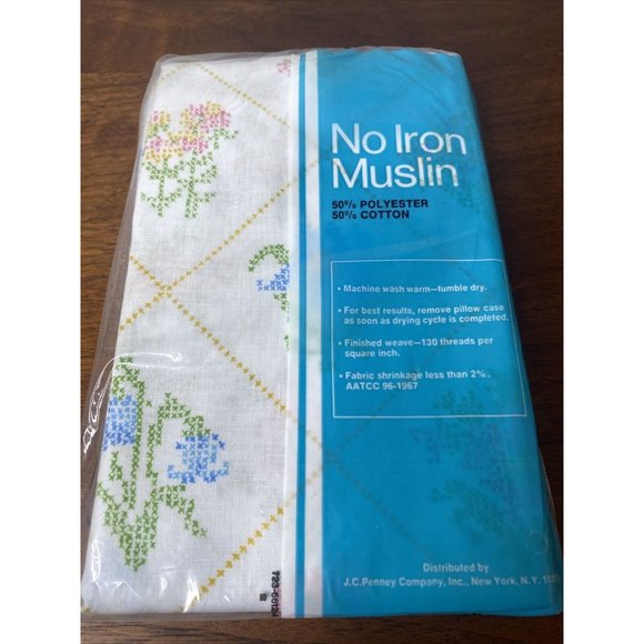 Vintage JC Penney Standard Pillowcases New Pink Yellow Flowers Muslin Made USA - Picture 4 of 6